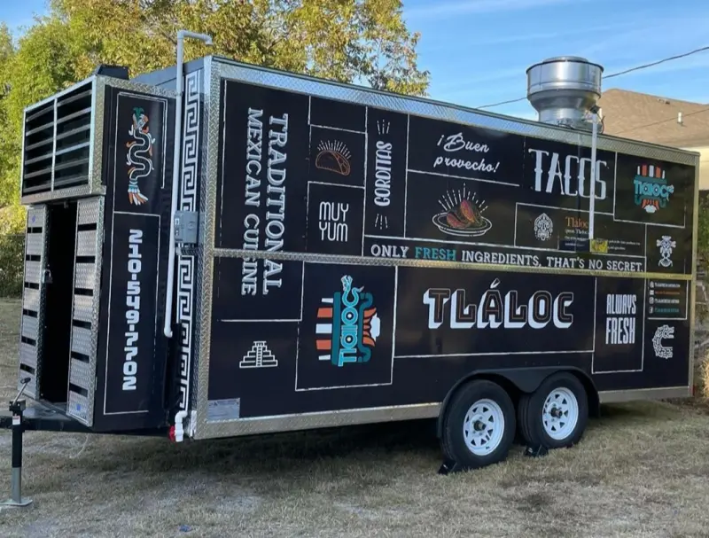 Tláloc food truck catering at an outdoor event in San Antonio